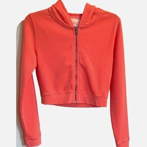 American Eagle Coral Pink Cropped Zip Hoodie Sweatshirt Women’s Small S